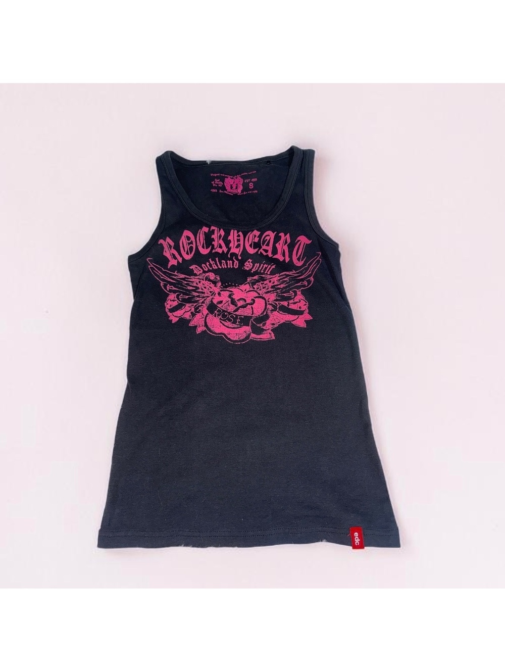 EDC Black & Pink Rockheart Graphic Tank